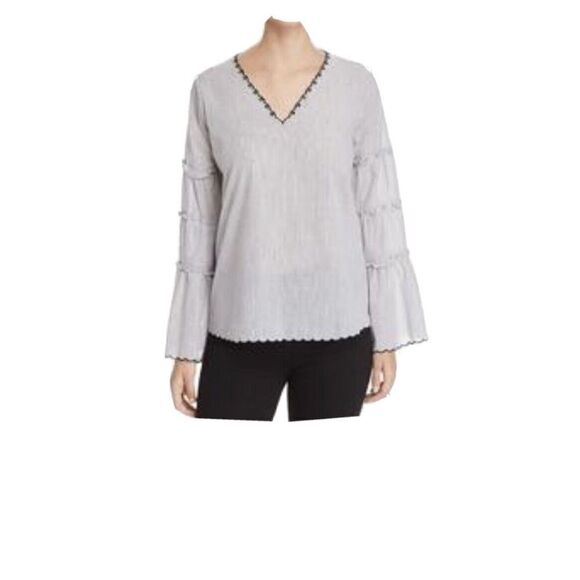 KOBI HALPERIN Tricia Woman’s Pinstripe Ruffle Sleeves Blouse Size Small - Picture 6 of 7